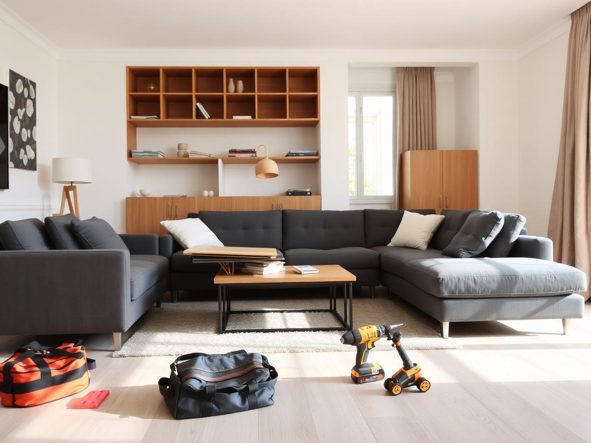 Assembled furniture in a finished living room